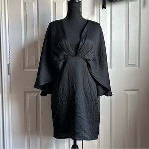 Vici black low cut mini dress with attached cape